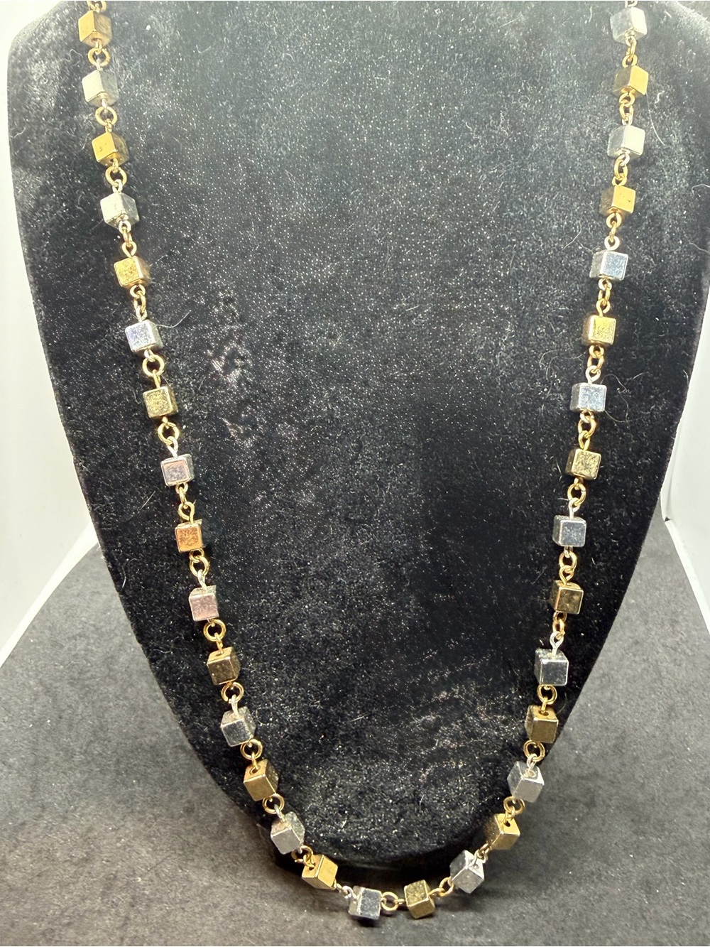 Napier Two-Tone Gold and Silver Cube Link Necklace 11”
